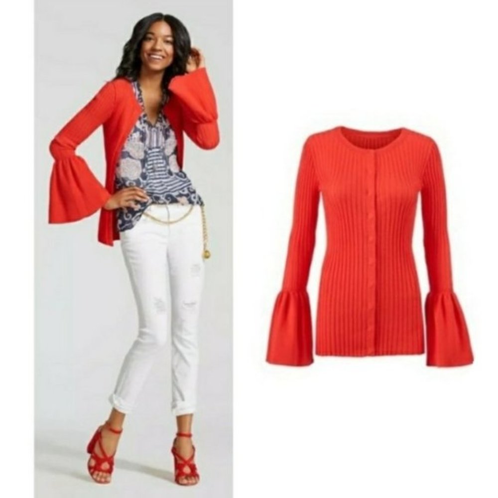 Cabi Orange Trumpet Cardigan Sweater